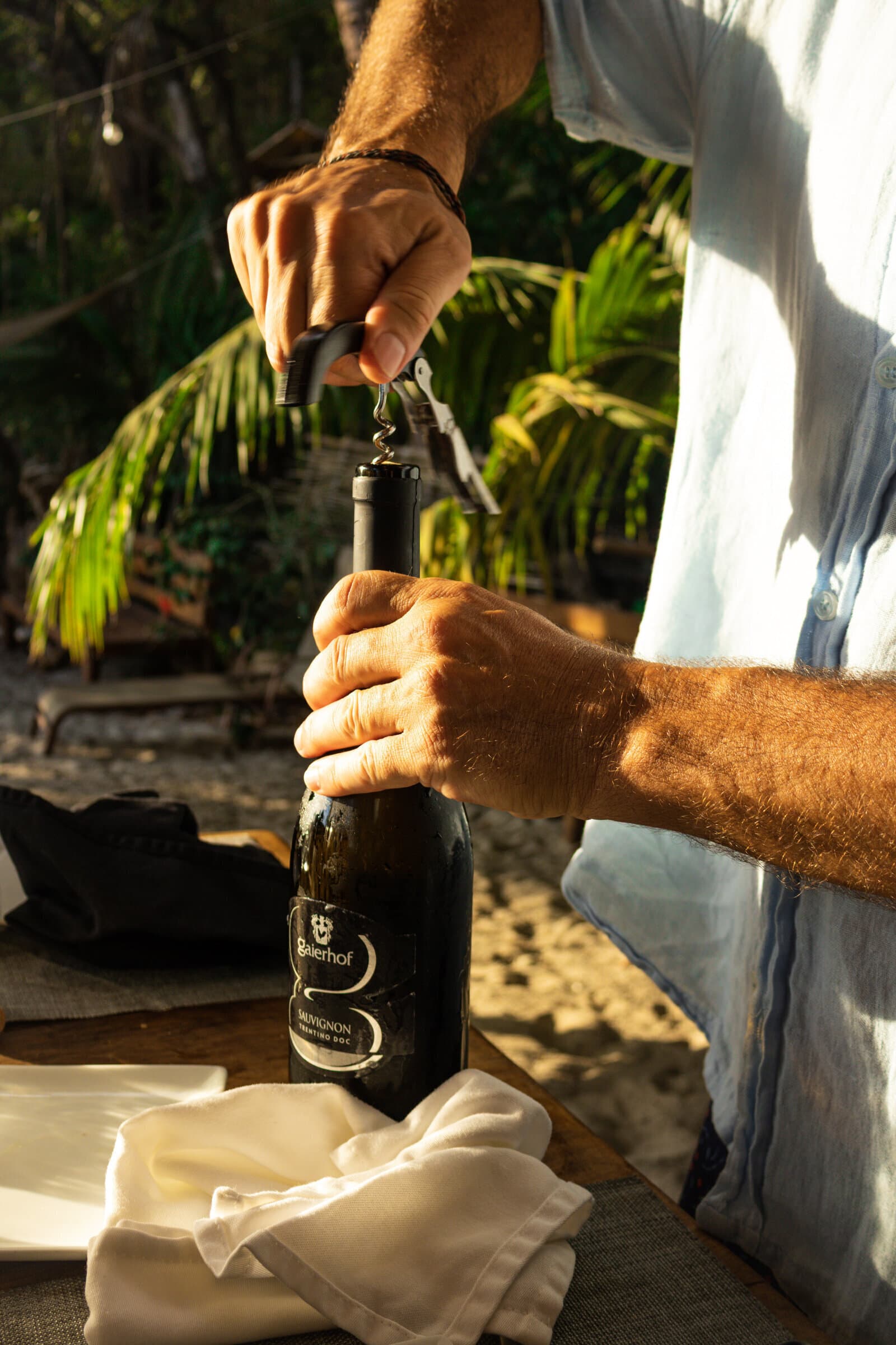 Wine uncorking detail during service